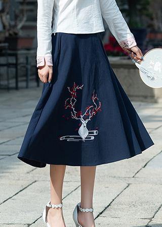 Women navy Cotton embroidery clothes Indian Sewing A line skirts oversized Summer skirt
