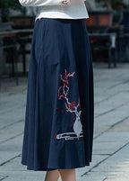 Women navy Cotton embroidery clothes Indian Sewing A line skirts oversized Summer skirt