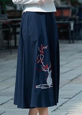 Women navy Cotton embroidery clothes Indian Sewing A line skirts oversized Summer skirt