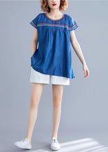 Load image into Gallery viewer, Women o neck patchwork cotton blouses Work denim blue summer