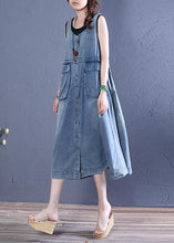 Load image into Gallery viewer, Women o neck pockets Cotton summer Tunics Tutorials denim blue Dresses