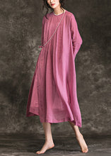 Load image into Gallery viewer, Women o neck tie waist linen Long Shirts Fine Shirts pink Plus Size Dress Summer