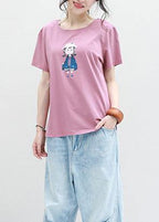 Women pink cotton crane tops prints tunic summer shirts