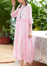 Load image into Gallery viewer, Women pink cotton linen Robes o neck patchwork A Line summer Dresses