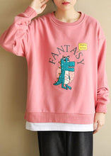 Load image into Gallery viewer, Women pink cotton linen tops women blouses Cartoon print Dresses o neck blouse
