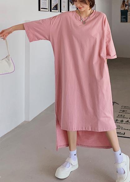 Women pink dress o neck low high design Dresses summer Dress