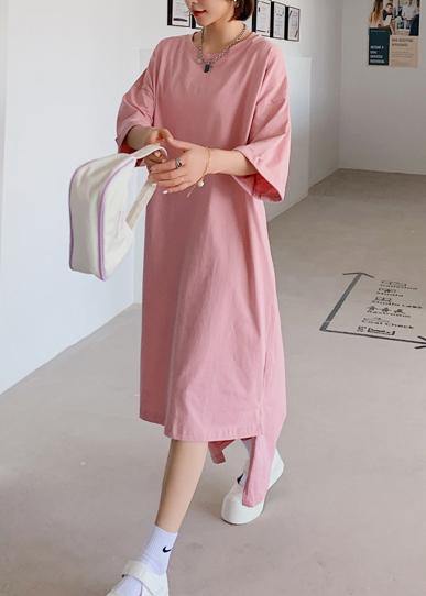Women pink dress o neck low high design Dresses summer Dress