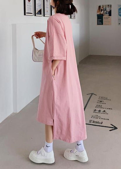 Women pink dress o neck low high design Dresses summer Dress
