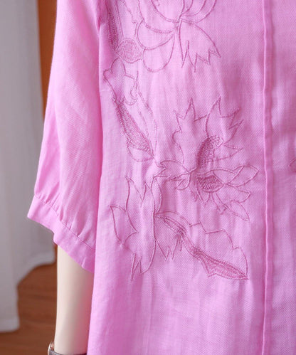 Women pink shirts v neck embroidery oversized summer shirts