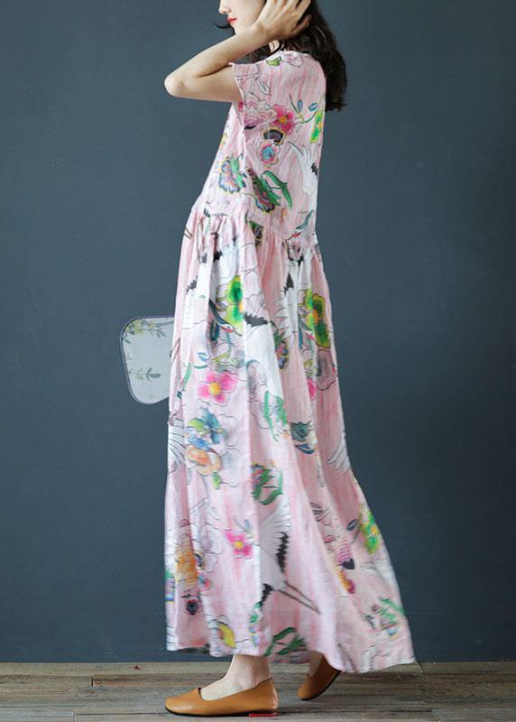 Women v neck Cinched linen Robes Fashion Ideas pink print Dress