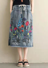 Load image into Gallery viewer, Women Light Blue Embroideried Pockets A-Line Summer Denim Skirts