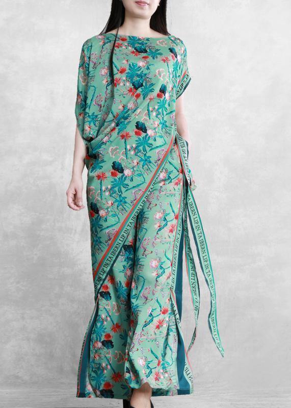 Women's 2021 summer national style green print suit irregular two-piece