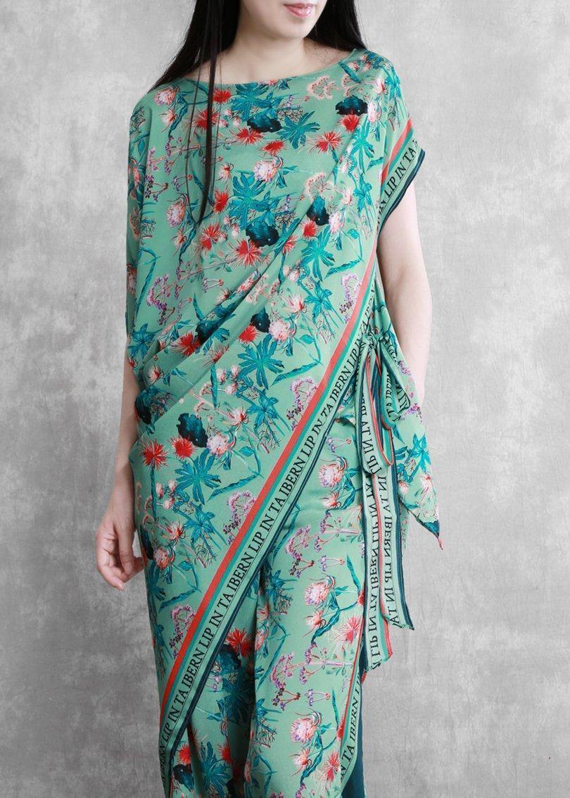 Women's 2021 summer national style green print suit irregular two-piece