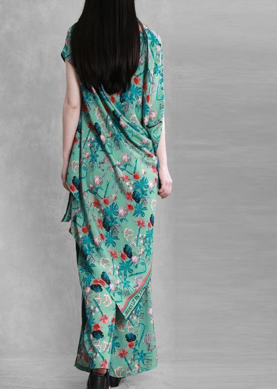 Women's 2021 summer national style green print suit irregular two-piece