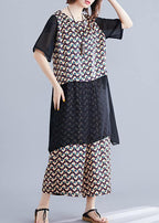 Women's clothing covering the belly nude wide-leg pants women's two-piece suit for fat women