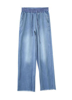 Women's pants elastic waist tie Tencel denim pants fat legs pants