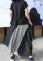 Women's summer mid-length a-line skirt high waist fashion black stitching chiffon plaid skirt