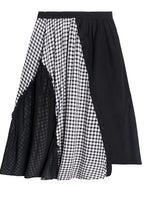 Women's summer mid-length a-line skirt high waist fashion black stitching chiffon plaid skirt