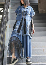 Load image into Gallery viewer, Sold Out- trendy large size thin western denim blue Vest wide leg pants two-piece suit