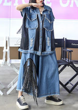 Load image into Gallery viewer, Sold Out- trendy large size thin western denim blue Vest wide leg pants two-piece suit