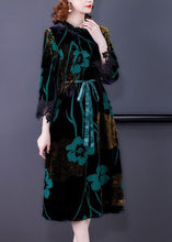 Load image into Gallery viewer, Yellow Jacquard Silk Velour Holiday Dress Tie Waist Bracelet Sleeve
