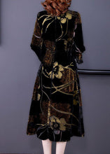 Load image into Gallery viewer, Yellow Jacquard Silk Velour Holiday Dress Tie Waist Bracelet Sleeve