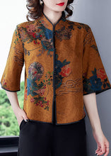Load image into Gallery viewer, Yellow Patchwork Print Silk Shirt Top Chinese Button Spring