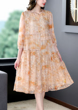 Load image into Gallery viewer, Yellow Patchwork Silk Dress Embroideried Wrinkled Summer
