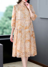 Load image into Gallery viewer, Yellow Patchwork Silk Dress Embroideried Wrinkled Summer
