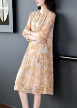 Load image into Gallery viewer, Yellow Patchwork Silk Dress Embroideried Wrinkled Summer