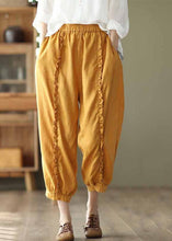 Load image into Gallery viewer, Yellow Pockets Elastic Waist Linen Crop Pants Ruffled Summer