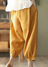 Load image into Gallery viewer, Yellow Pockets Elastic Waist Linen Crop Pants Ruffled Summer