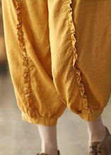 Load image into Gallery viewer, Yellow Pockets Elastic Waist Linen Crop Pants Ruffled Summer