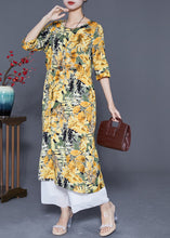 Load image into Gallery viewer, Yellow Print Cotton Vacation Dresses Oversized Summer