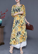 Load image into Gallery viewer, Yellow Print Cotton Vacation Dresses Oversized Summer