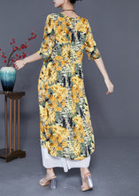 Load image into Gallery viewer, Yellow Print Cotton Vacation Dresses Oversized Summer