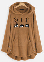 Yellow Print Low High Design Patchwork Teddy Faux Fur Sweatshirts Hooded Fall