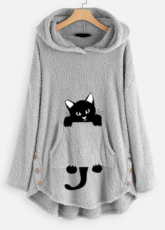 Yellow Print Low High Design Patchwork Teddy Faux Fur Sweatshirts Hooded Fall
