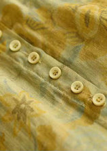 Load image into Gallery viewer, Yellow Print Patchwork Linen Top Peter Pan Collar Button Summer
