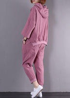 autumn dark pink hooded vintage tops and women casual trousers two pieces