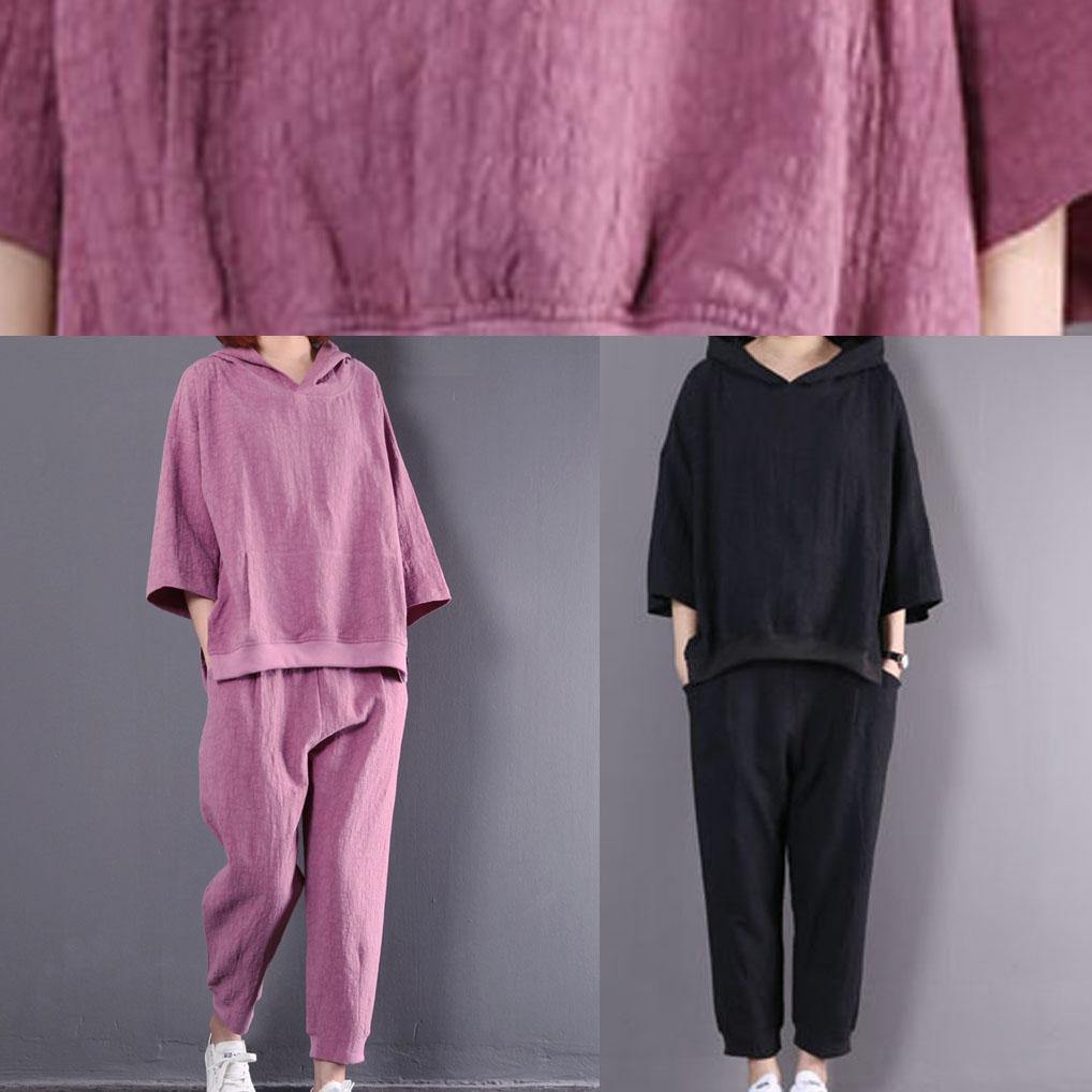 autumn dark pink hooded vintage tops and women casual trousers two pieces