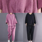 autumn dark pink hooded vintage tops and women casual trousers two pieces