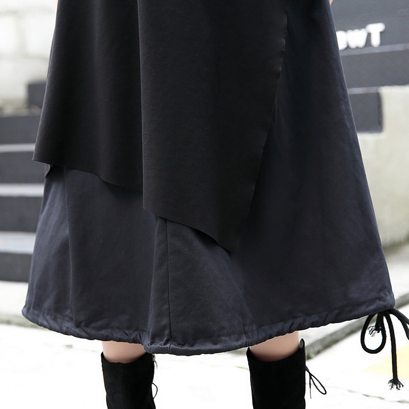 baggy black Midi-length skirt oversize traveling clothing patchwork vintage asymmetrical design autumn skirt