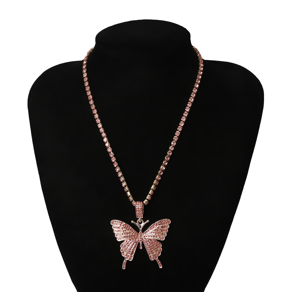 Butterfly pendant necklace rhinestones elegant with crystal chain