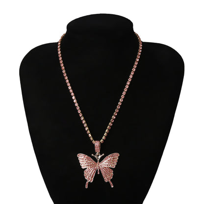 Butterfly pendant necklace rhinestones elegant with crystal chain