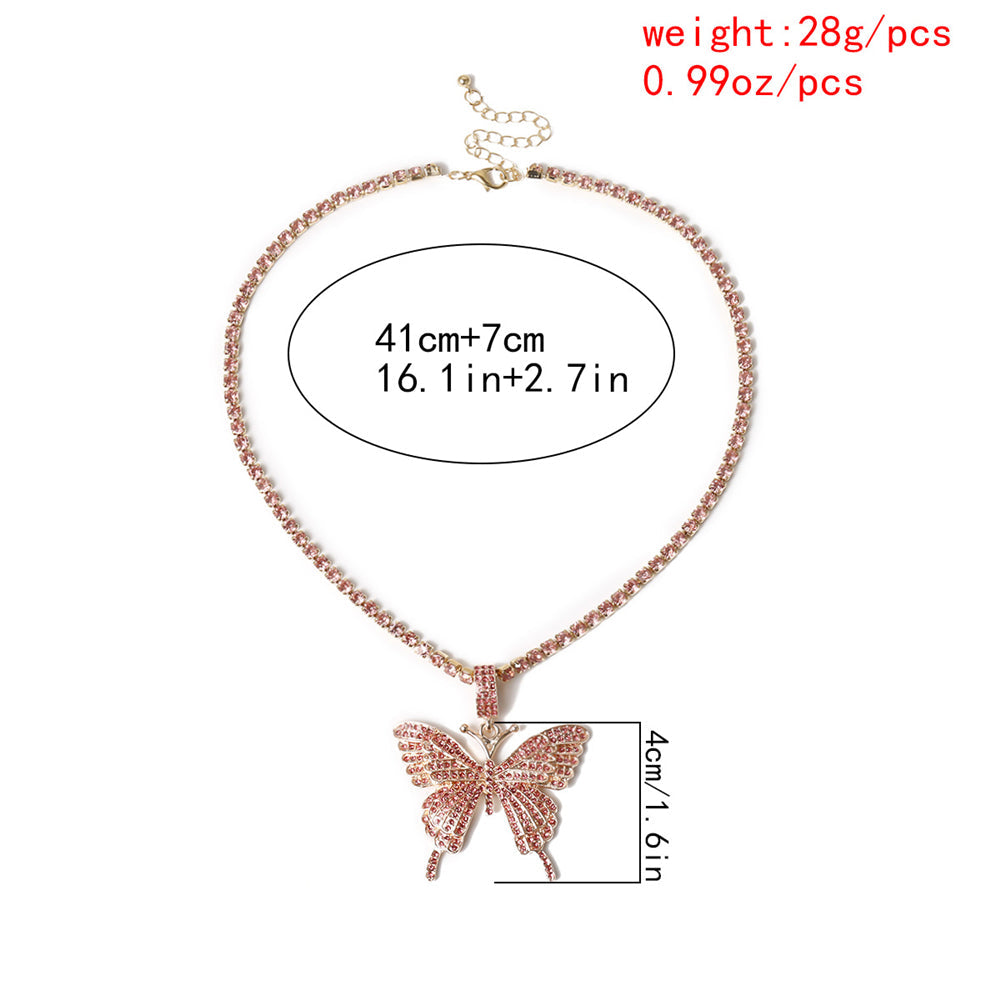 Butterfly pendant necklace rhinestones elegant with crystal chain
