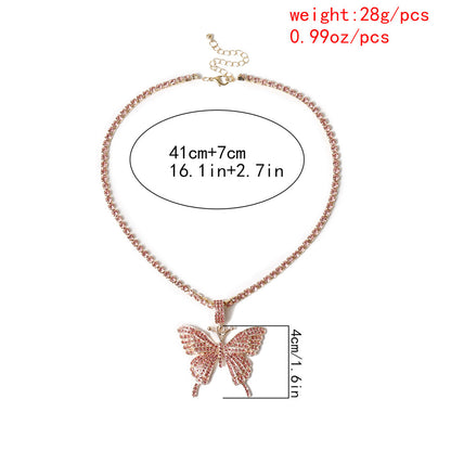 Butterfly pendant necklace rhinestones elegant with crystal chain