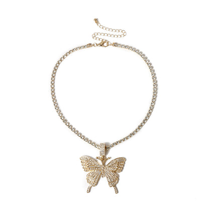 Butterfly pendant necklace rhinestones elegant with crystal chain
