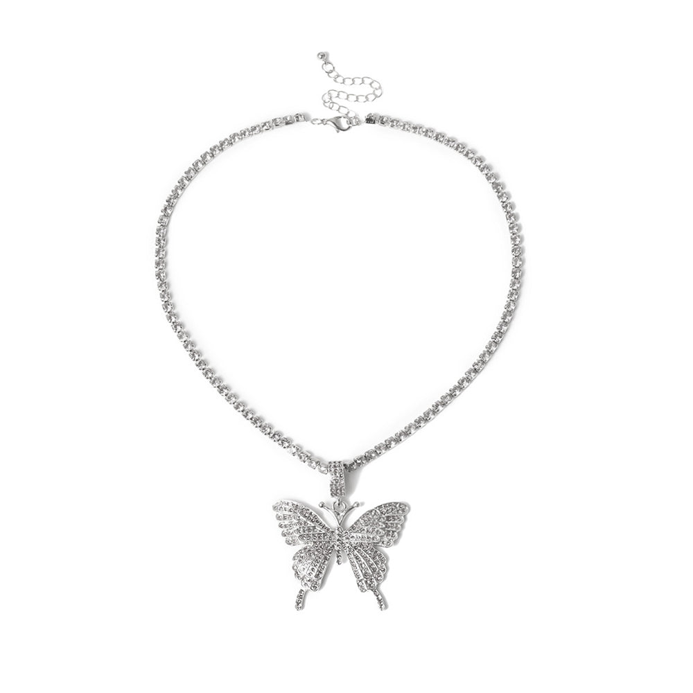 Butterfly pendant necklace rhinestones elegant with crystal chain