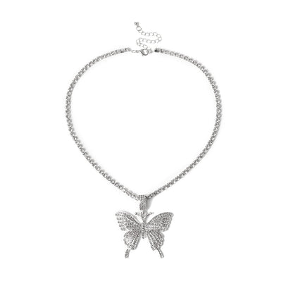 Butterfly pendant necklace rhinestones elegant with crystal chain